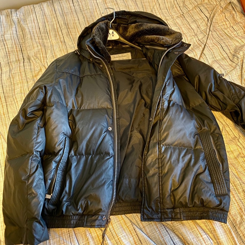 Andrew Marc Puffer Coat with Fur-Lined Hood